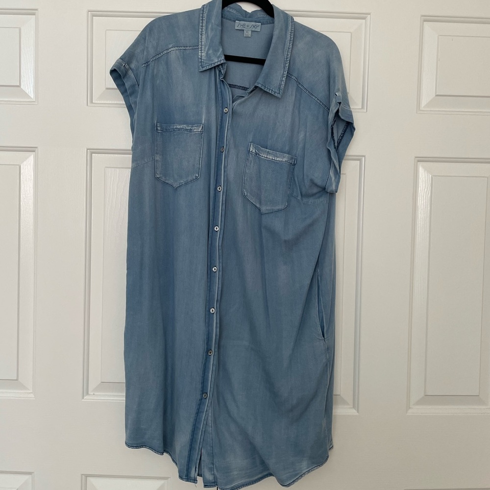 She + Sky Chambray Shirt Dress